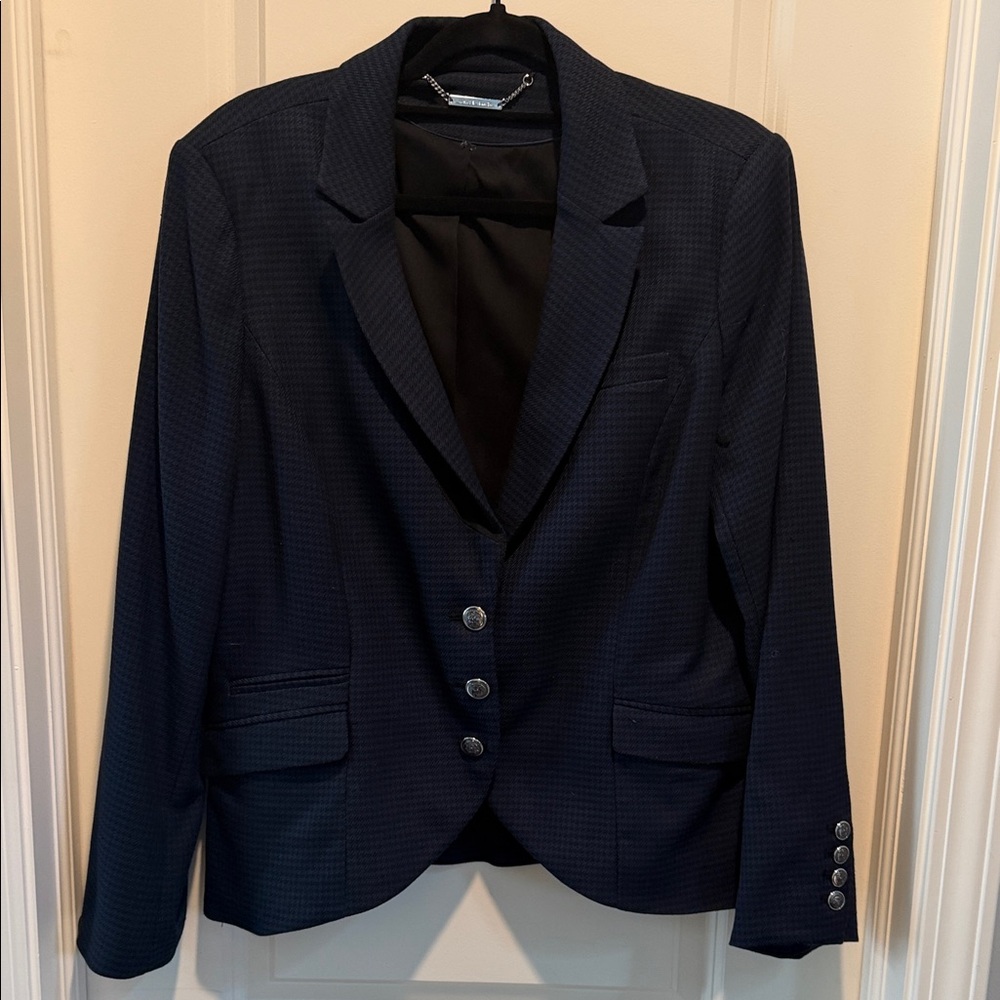 White House Black Market Navy & Black Gingham Blazer